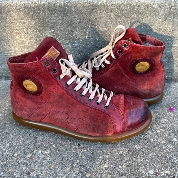 CAMPER Pelotas Red Leather Hiking Ankle Boots size 37 (6) - Picture 1 of 6